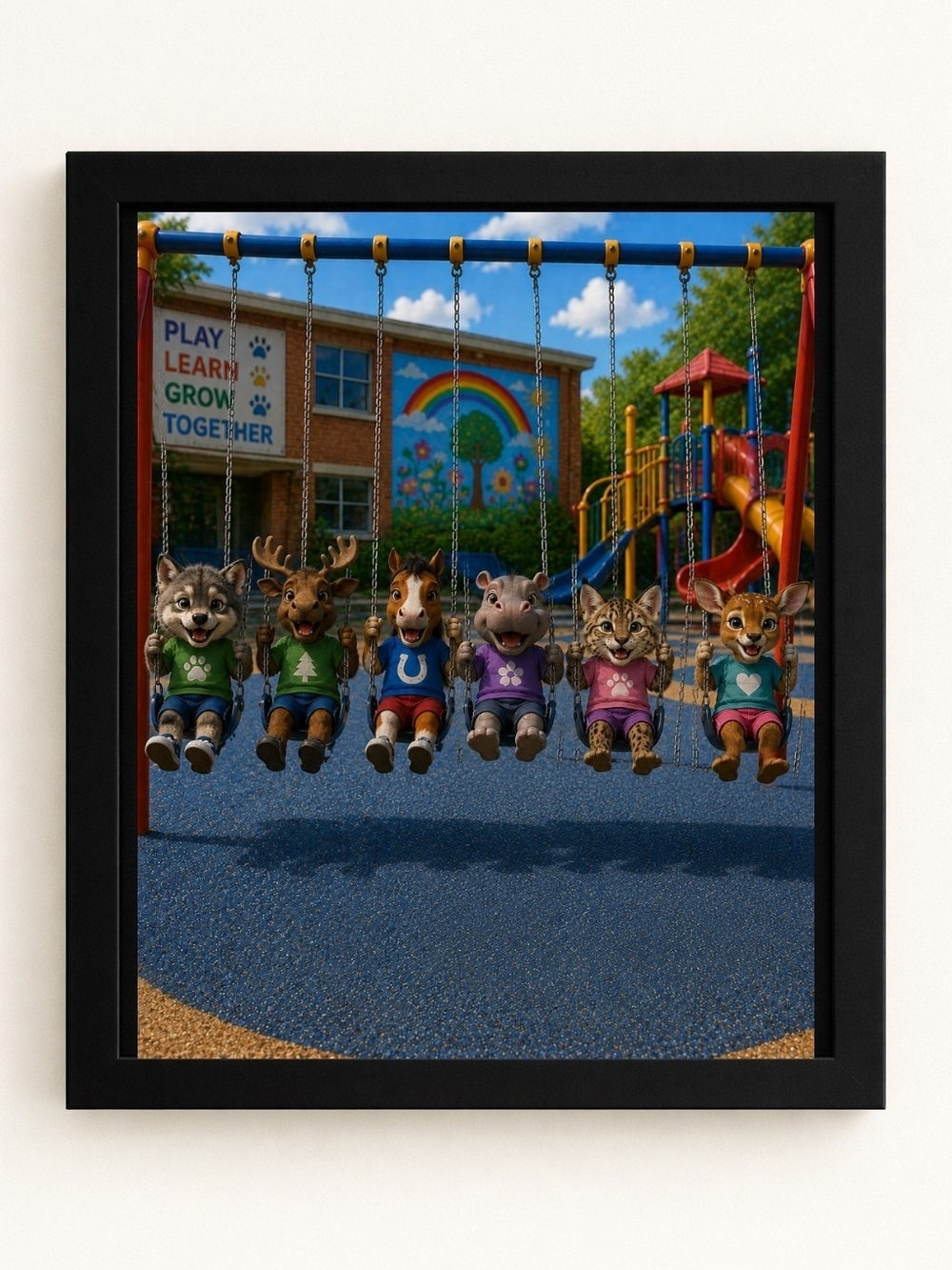 Playful Playground Animal Friends 8x10 Framed A.I. ART Print -